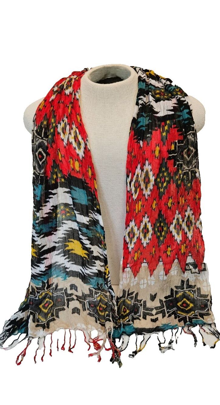 Poncho Gene Accessories Scarf Aztec Southwest Print Western Rodeo Cowgirl Fringe